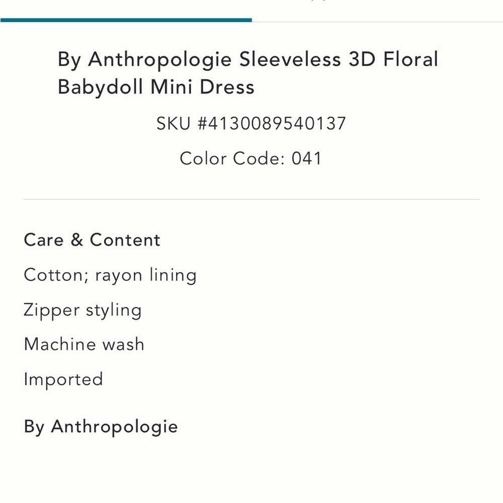 ✨Anthropologie Sleeveless 3D Floral Babydoll Mini Dress Sz XL - Picture 11 of 11